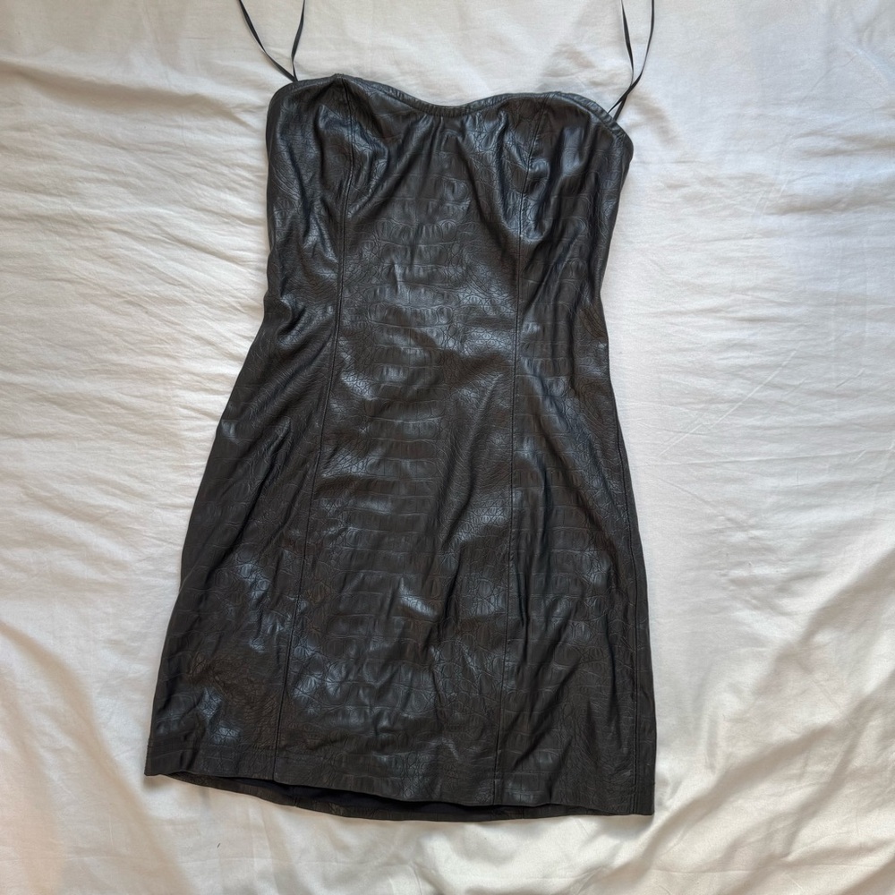 Free People Intimately Faux Crocodile Black Mini Mesh Dress